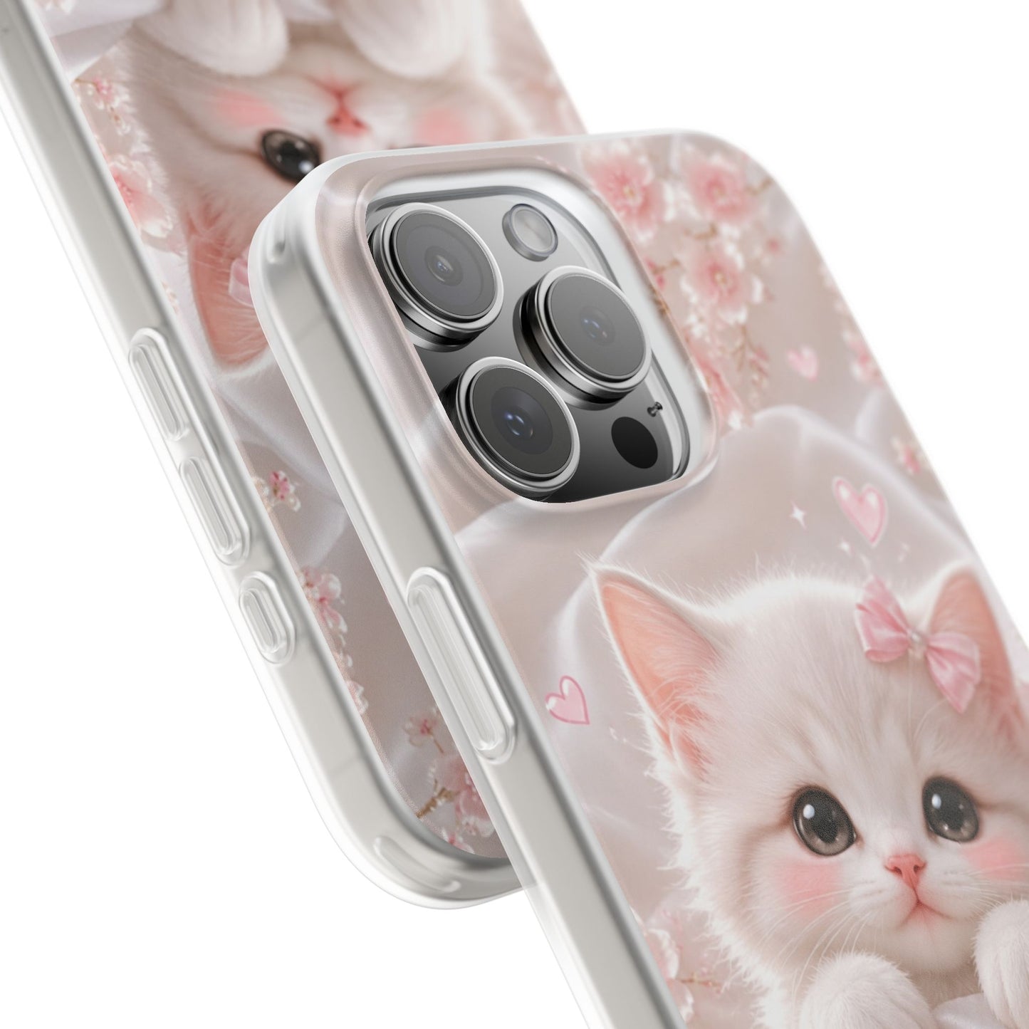 Cherry Blossom Kitten iPhone Case – Premium Spigen Luxury Floral Cat Designer Phone Cover for Girls & Women | Stylish Aesthetic Fancy HD Printed Shockproof Max Series Case for iPhone 12, 13, 14, 15, 16 & 17 Series