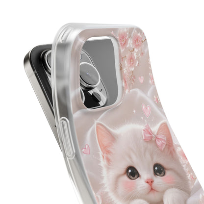 Cherry Blossom Kitten iPhone Case – Premium Spigen Luxury Floral Cat Designer Phone Cover for Girls & Women | Stylish Aesthetic Fancy HD Printed Shockproof Max Series Case for iPhone 12, 13, 14, 15, 16 & 17 Series