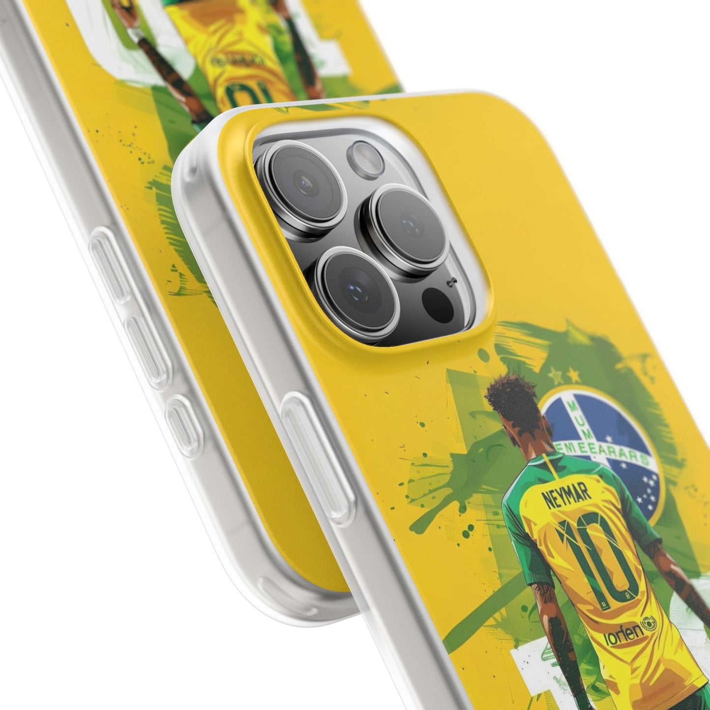 Neymar Brazil Soccer iPhone Case (12–17 Series) – Vibrant Yellow & Green Design