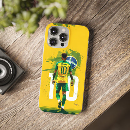 Neymar Brazil Soccer iPhone Case (12–17 Series) – Vibrant Yellow & Green Design