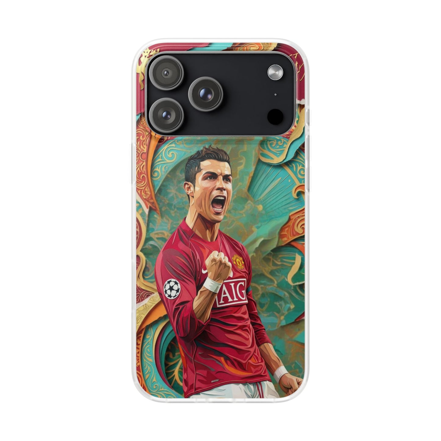 Cristiano Ronaldo Art iPhone Case – Premium Football Fan Graphic Designer Phone Cover for Boys | Spigen Luxury Stylish Aesthetic Shockproof Protective Mobile Back Case for iPhone 12, 13, 14, 15, 16 & 17 Series