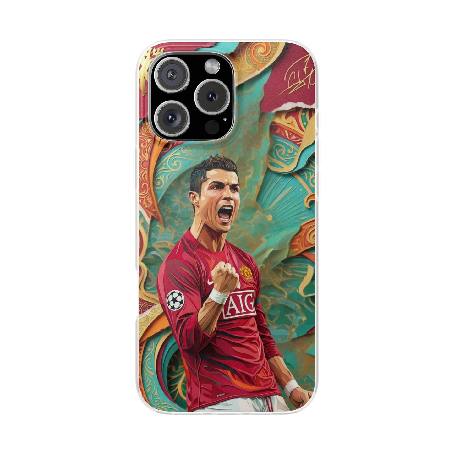 Cristiano Ronaldo Art iPhone Case – Premium Football Fan Graphic Designer Phone Cover for Boys | Spigen Luxury Stylish Aesthetic Shockproof Protective Mobile Back Case for iPhone 12, 13, 14, 15, 16 & 17 Series