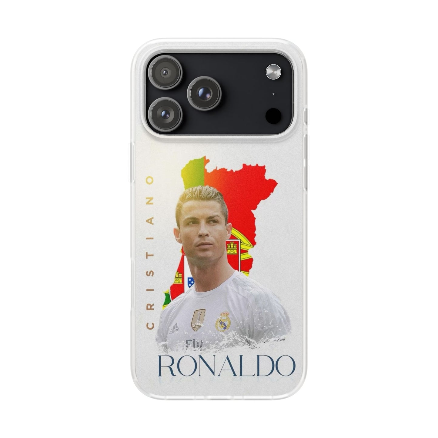 Cristiano Ronaldo Portugal Flag iPhone Case – Premium Real Madrid Portrait Edition Spigen Luxury Football Player Designer Phone Cover for iPhone 12, 13, 14, 15, 16 & 17 Series | CR7 Shockproof HD Printed Fan Case