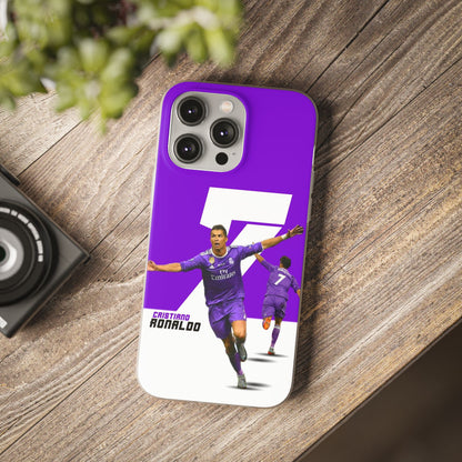 Cristiano Ronaldo #7 Real Madrid Purple Celebration iPhone Case – Premium CR7 Football Player Designer Phone Cover for iPhone 12, 13, 14, 15, 16 & 17 Series | Shockproof HD Print Back Case