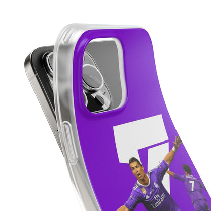 Cristiano Ronaldo #7 Real Madrid Purple Celebration iPhone Case – Premium CR7 Football Player Designer Phone Cover for iPhone 12, 13, 14, 15, 16 & 17 Series | Shockproof HD Print Back Case