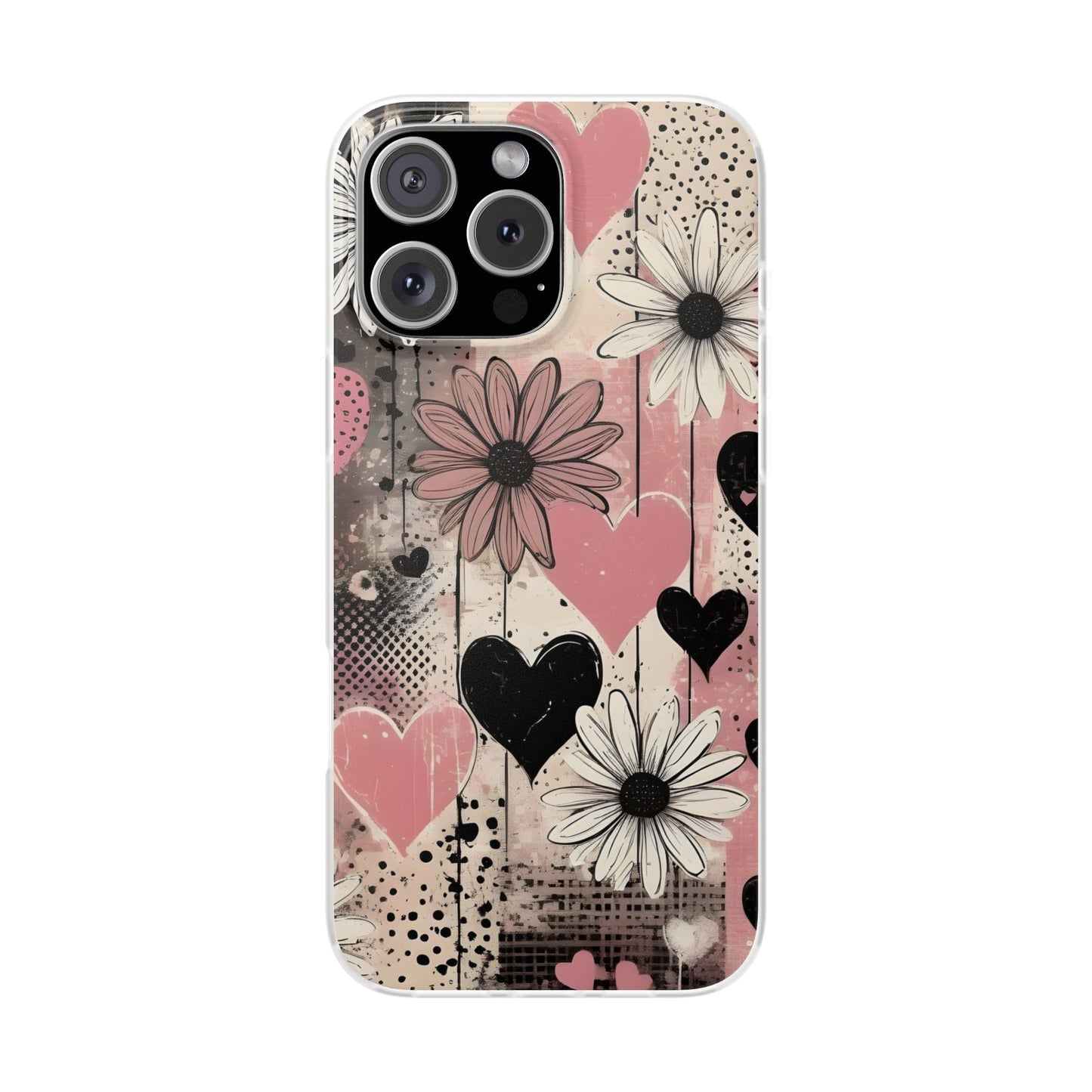 Floral Heart Grunge Art iPhone Case – Premium Artistic Transparent Phone Cover for Girls | Spigen Luxury Stylish Aesthetic Fancy Designer Shockproof Protective Mobile Back Case for iPhone 12, 13, 14, 15, 16 & 17 Series