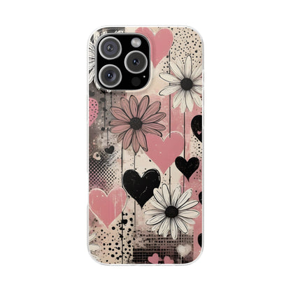 Floral Heart Grunge Art iPhone Case – Premium Artistic Transparent Phone Cover for Girls | Spigen Luxury Stylish Aesthetic Fancy Designer Shockproof Protective Mobile Back Case for iPhone 12, 13, 14, 15, 16 & 17 Series