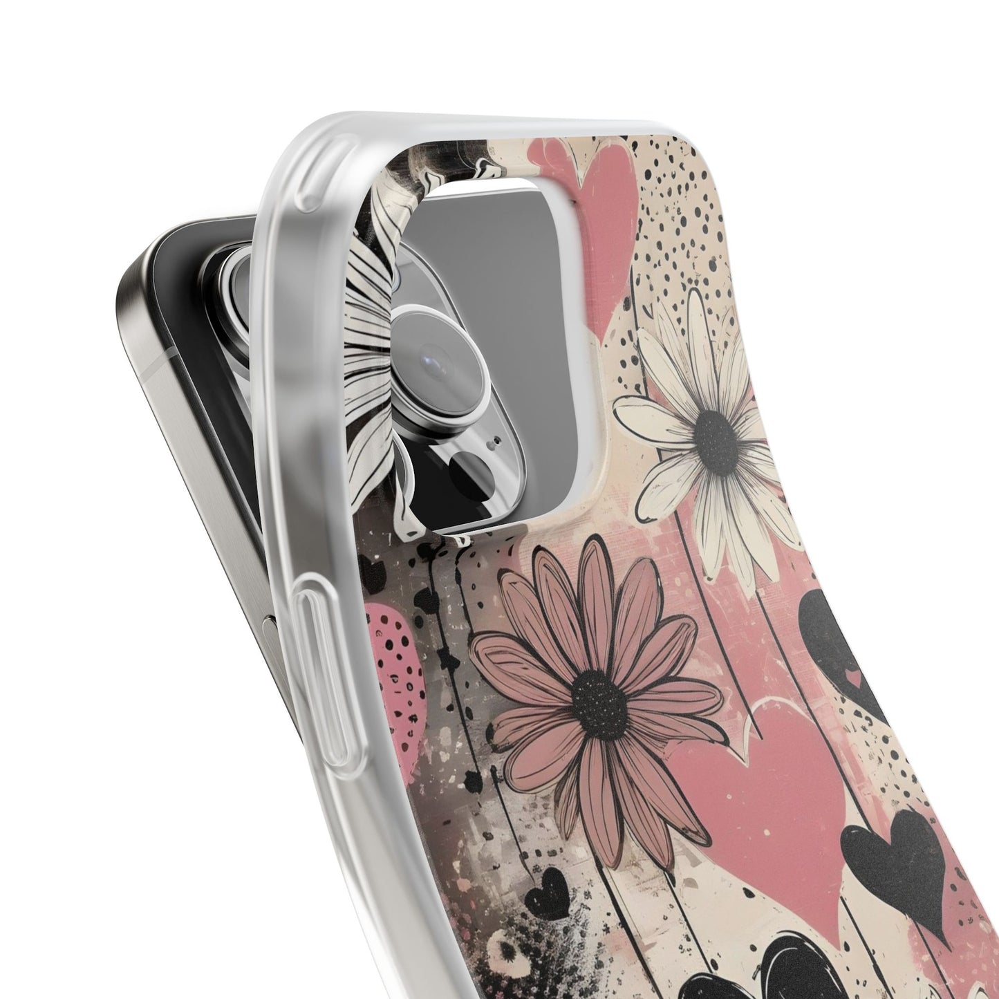 Floral Heart Grunge Art iPhone Case – Premium Artistic Transparent Phone Cover for Girls | Spigen Luxury Stylish Aesthetic Fancy Designer Shockproof Protective Mobile Back Case for iPhone 12, 13, 14, 15, 16 & 17 Series