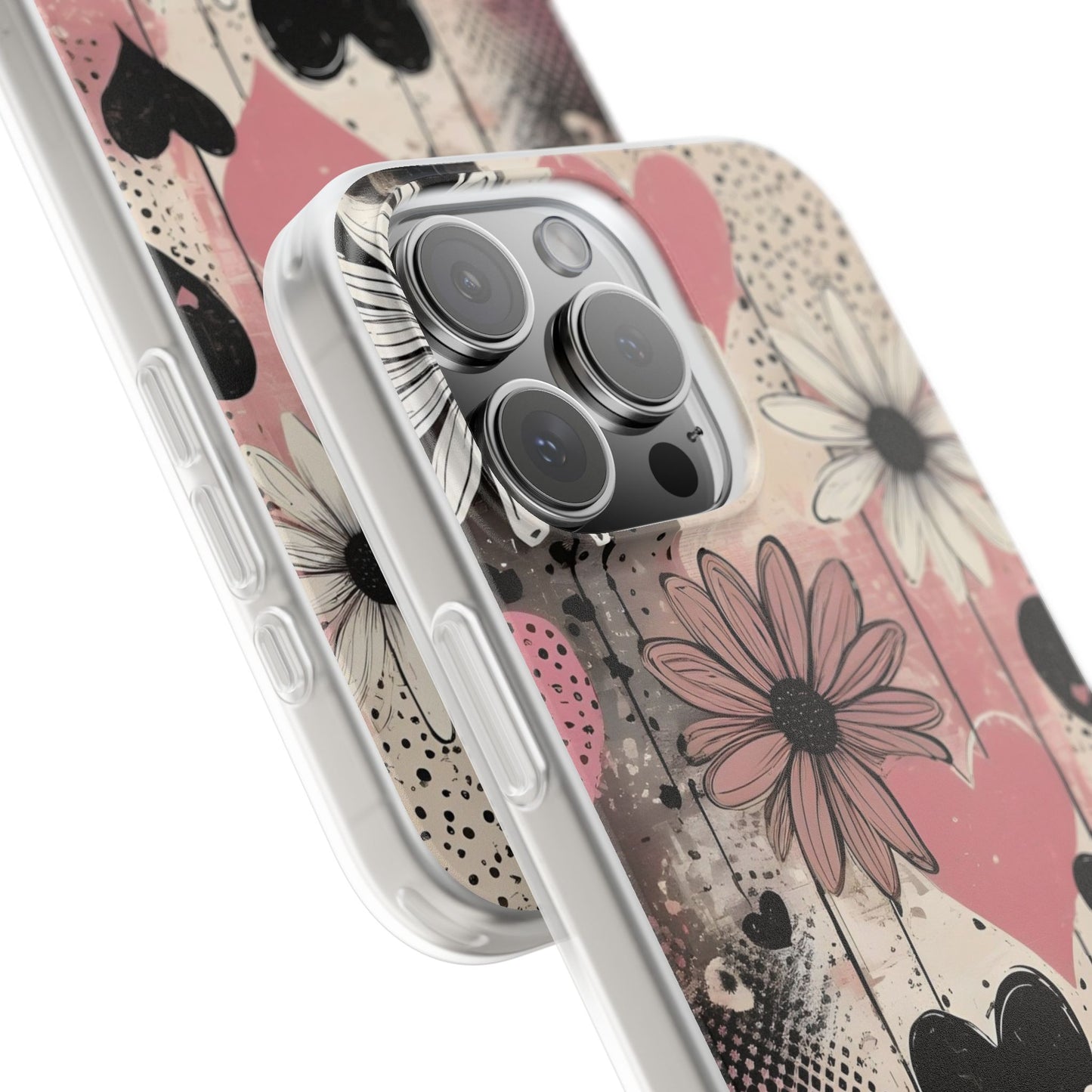 Floral Heart Grunge Art iPhone Case – Premium Artistic Transparent Phone Cover for Girls | Spigen Luxury Stylish Aesthetic Fancy Designer Shockproof Protective Mobile Back Case for iPhone 12, 13, 14, 15, 16 & 17 Series