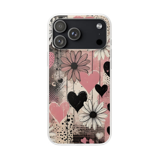 Floral Heart Grunge Art iPhone Case – Premium Artistic Transparent Phone Cover for Girls | Spigen Luxury Stylish Aesthetic Fancy Designer Shockproof Protective Mobile Back Case for iPhone 12, 13, 14, 15, 16 & 17 Series