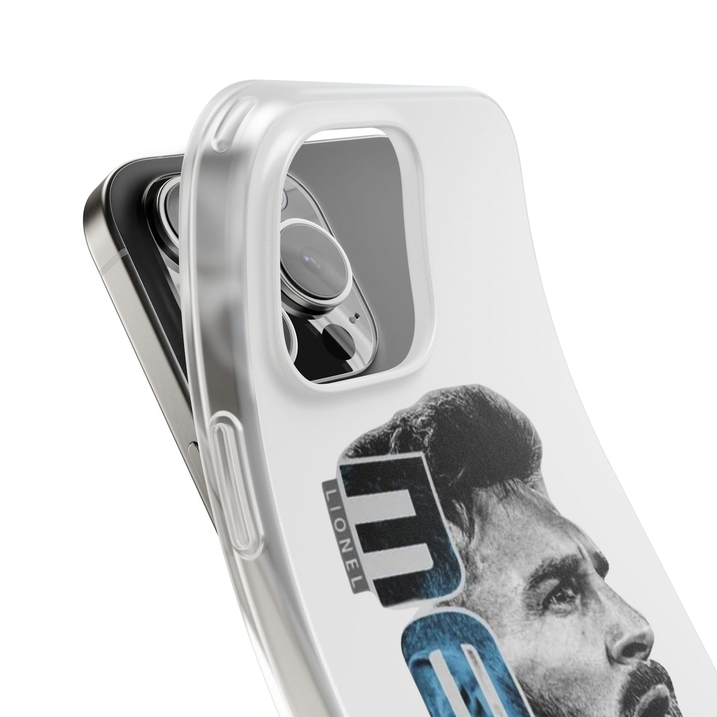 Spigen Luxury Lionel Messi Artistic Typography iPhone Case (12–17 Series) – Grayscale Portrait & Bold Lettering