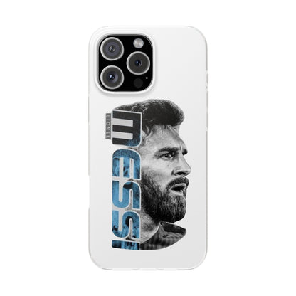 Spigen Luxury Lionel Messi Artistic Typography iPhone Case (12–17 Series) – Grayscale Portrait & Bold Lettering