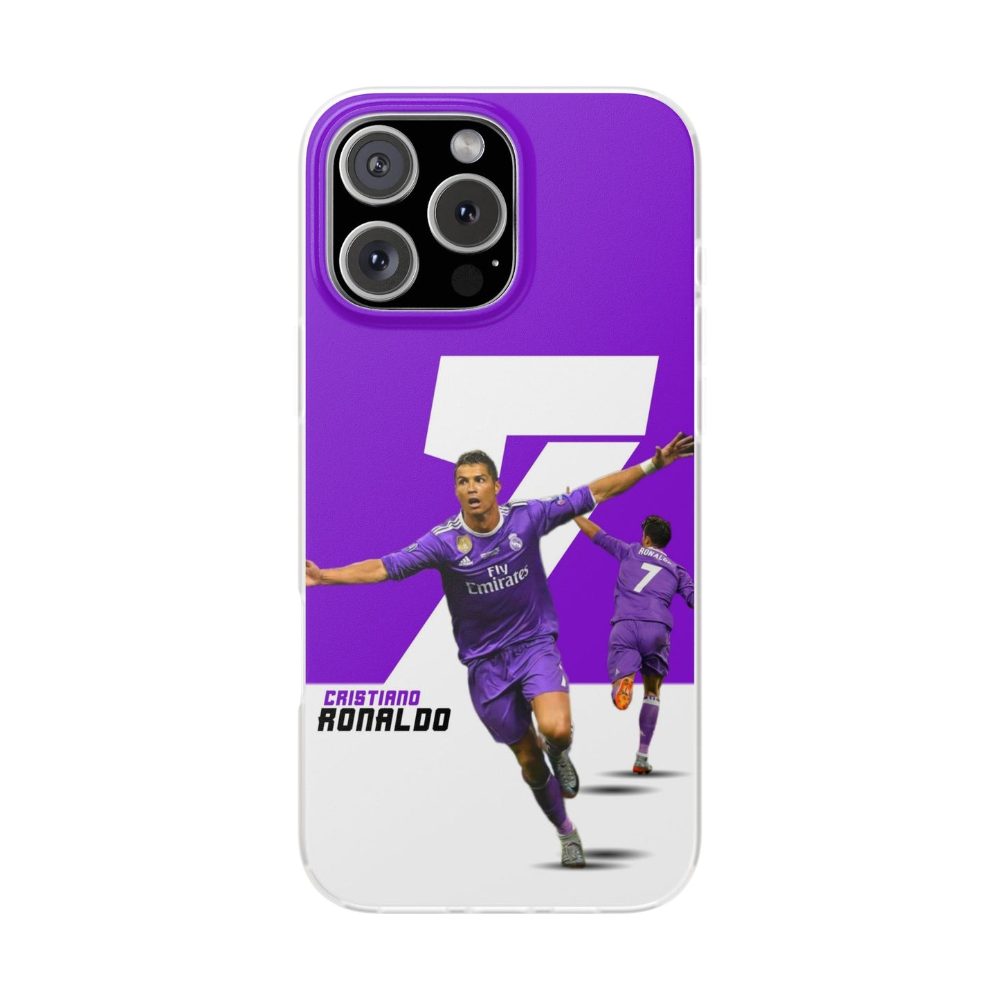 Spigen LuxuryCristiano Ronaldo #7 Real Madrid iPhone Case (12–17 Series) – Purple Celebration Edition