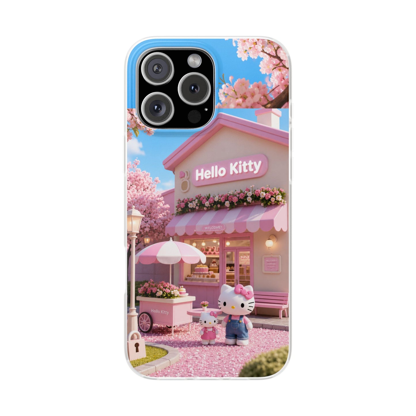 Hello Kitty Blossom Café iPhone Case – Premium Spigen Pro Luxury Cute Café Aesthetic Designer Phone Cover for Girls & Women | Stylish Fancy HD Printed Shockproof Max Series Back Case for iPhone 12, 13, 14, 15, 16 & 17 Series