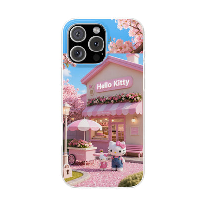 Hello Kitty Blossom Café iPhone Case – Premium Spigen Pro Luxury Cute Café Aesthetic Designer Phone Cover for Girls & Women | Stylish Fancy HD Printed Shockproof Max Series Back Case for iPhone 12, 13, 14, 15, 16 & 17 Series