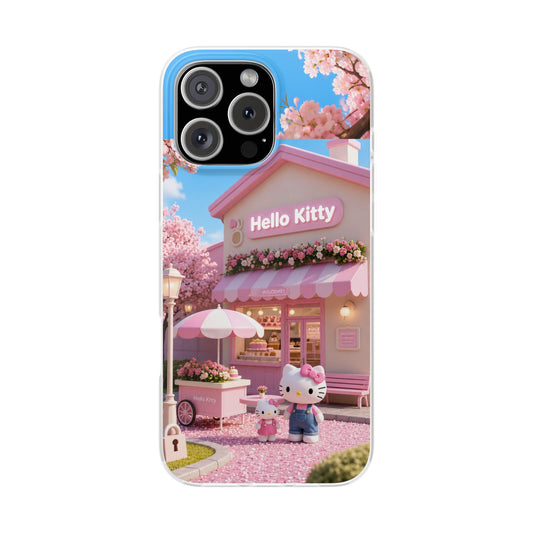 Hello Kitty Blossom Café iPhone Case – Premium Spigen Pro Luxury Cute Café Aesthetic Designer Phone Cover for Girls & Women | Stylish Fancy HD Printed Shockproof Max Series Back Case for iPhone 12, 13, 14, 15, 16 & 17 Series