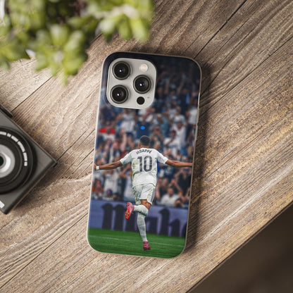 Kylian Mbappé #10 Stadium Celebration iPhone Case – Premium Spigen Luxury Football Player Designer Phone Cover for iPhone 12, 13, 14, 15, 16 & 17 Series | Dynamic HD Print Shockproof Fan Edition