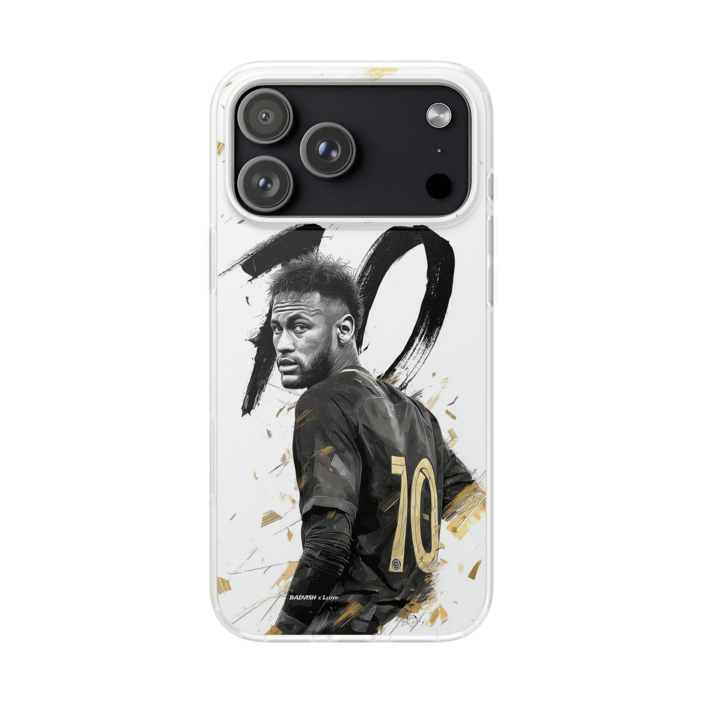 Neymar Jr #10 Artistic Gold Brushstroke iPhone Case – Premium Spigen Luxury Football Player Designer Phone Cover for iPhone 12, 13, 14, 15, 16 & 17 Series | Shockproof HD Printed Fan Edition Mobile Back Case