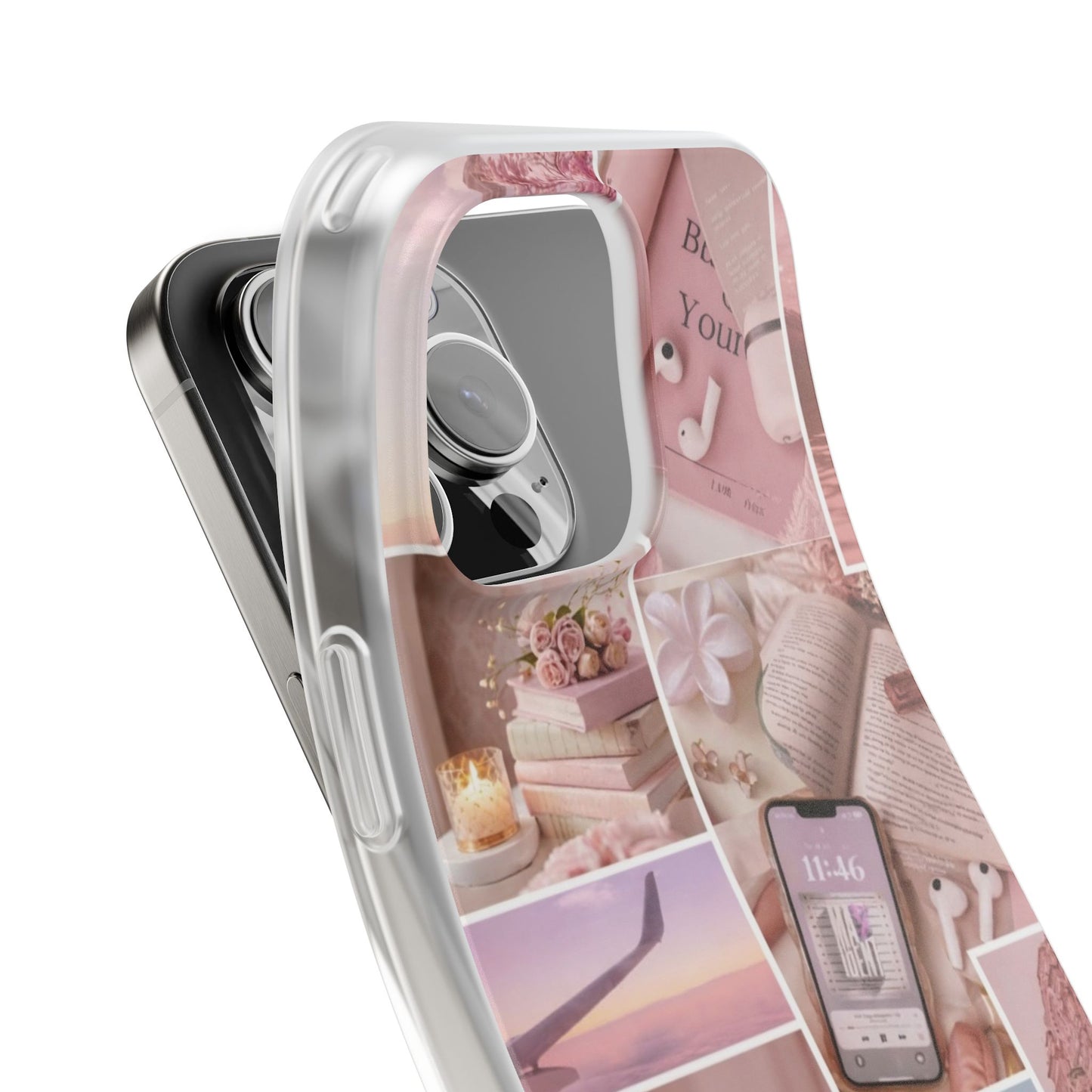 Pastel Romantic Collage iPhone Case – Premium Aesthetic Transparent Phone Cover for Girls | Spigen Luxury Stylish Artistic Designer Shockproof Protective Mobile Back Case for iPhone 12, 13, 14, 15, 16 & 17 Series