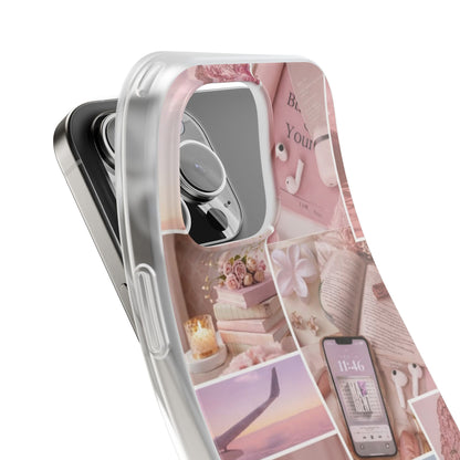 Pastel Romantic Collage iPhone Case – Premium Aesthetic Transparent Phone Cover for Girls | Spigen Luxury Stylish Artistic Designer Shockproof Protective Mobile Back Case for iPhone 12, 13, 14, 15, 16 & 17 Series