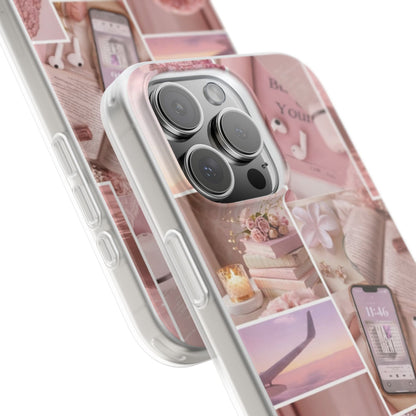 Pastel Romantic Collage iPhone Case – Premium Aesthetic Transparent Phone Cover for Girls | Spigen Luxury Stylish Artistic Designer Shockproof Protective Mobile Back Case for iPhone 12, 13, 14, 15, 16 & 17 Series