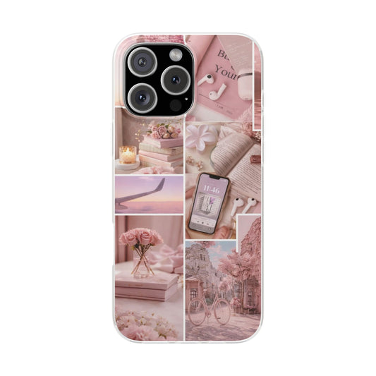 Pastel Romantic Collage iPhone Case – Premium Aesthetic Transparent Phone Cover for Girls | Spigen Luxury Stylish Artistic Designer Shockproof Protective Mobile Back Case for iPhone 12, 13, 14, 15, 16 & 17 Series