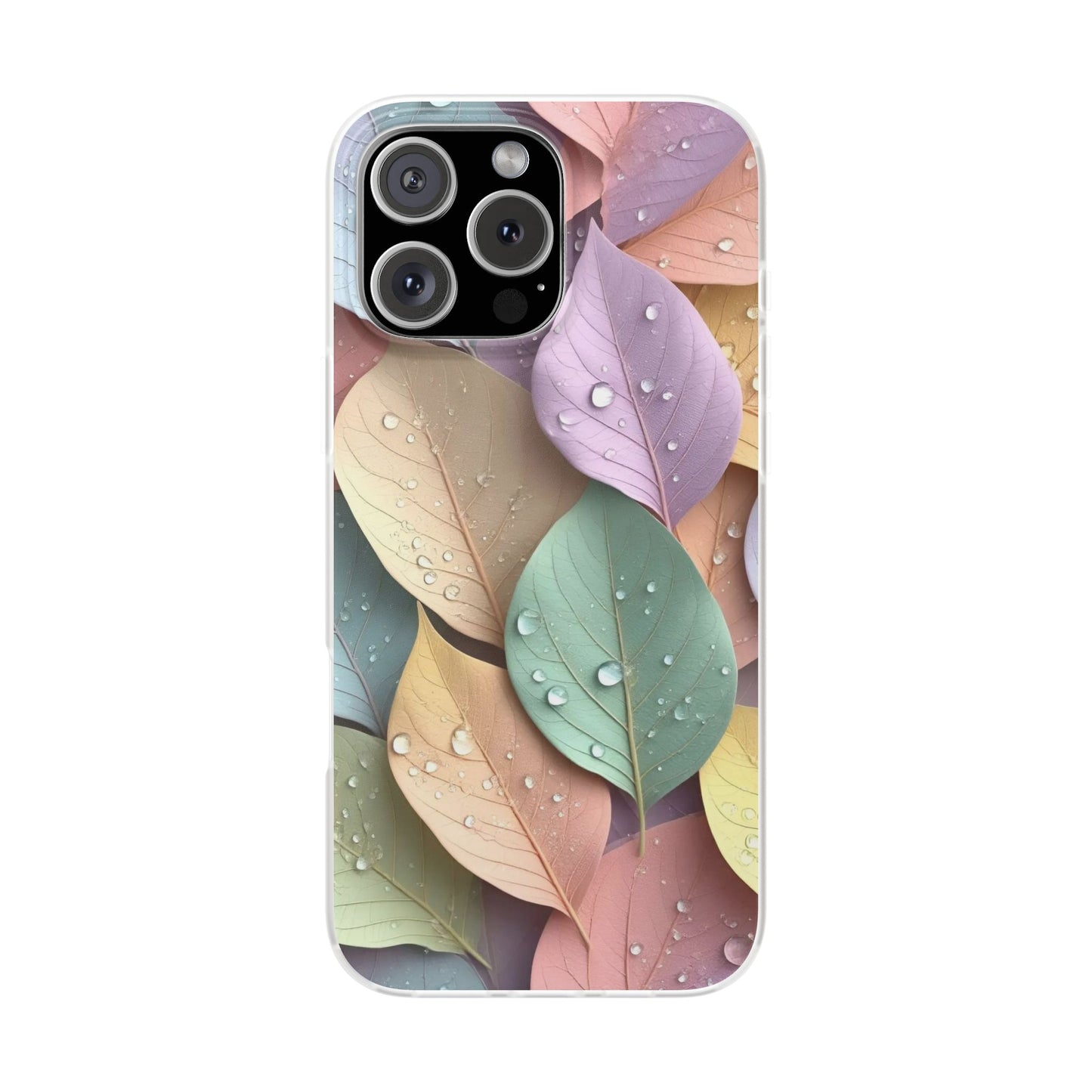 Pastel Leaves Artistic iPhone Case – Premium Spigen Pro Luxury Designer Phone Cover for Girls | Stylish Aesthetic HD Printed Transparent Shockproof Back Case for iPhone 12, 13, 14, 15, 16 & 17 Series