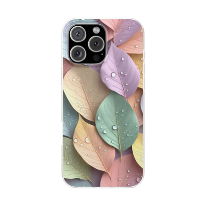 Pastel Leaves Artistic iPhone Case – Premium Spigen Pro Luxury Designer Phone Cover for Girls | Stylish Aesthetic HD Printed Transparent Shockproof Back Case for iPhone 12, 13, 14, 15, 16 & 17 Series