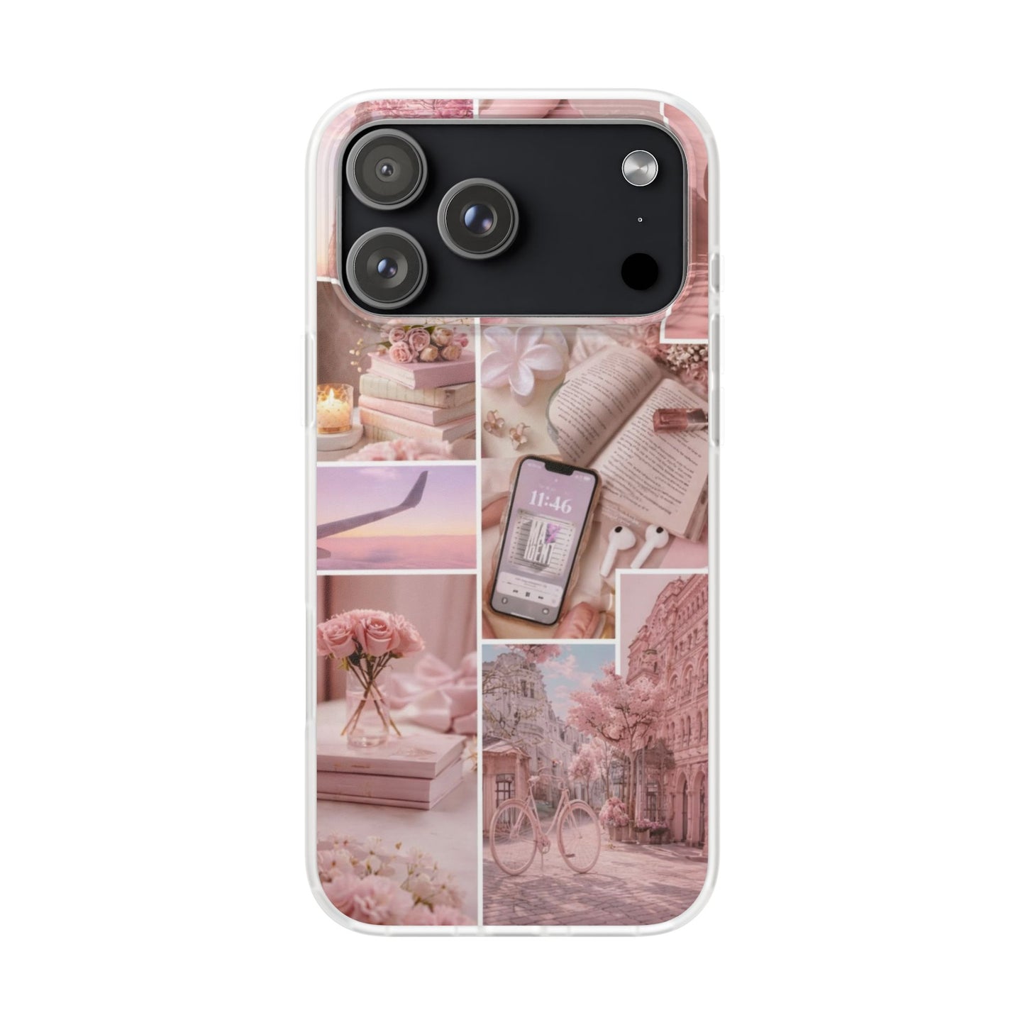 Pastel Romantic Collage iPhone Case – Premium Aesthetic Transparent Phone Cover for Girls | Spigen Luxury Stylish Artistic Designer Shockproof Protective Mobile Back Case for iPhone 12, 13, 14, 15, 16 & 17 Series