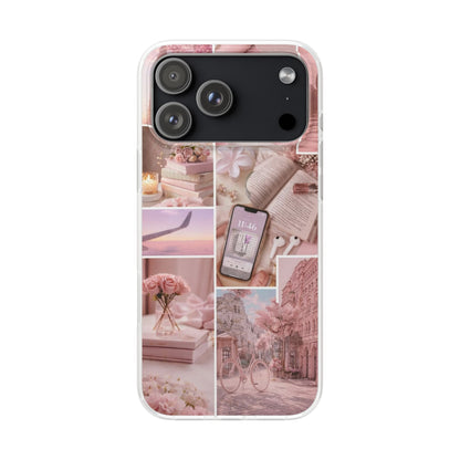 Pastel Romantic Collage iPhone Case – Premium Aesthetic Transparent Phone Cover for Girls | Spigen Luxury Stylish Artistic Designer Shockproof Protective Mobile Back Case for iPhone 12, 13, 14, 15, 16 & 17 Series