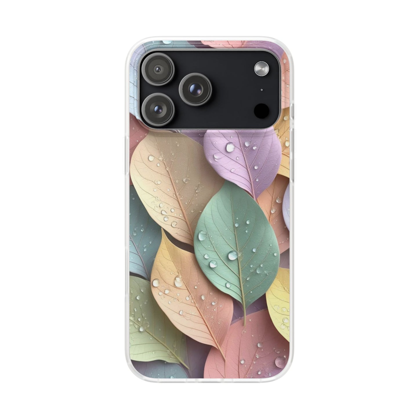 Pastel Leaves Artistic iPhone Case – Premium Spigen Pro Luxury Designer Phone Cover for Girls | Stylish Aesthetic HD Printed Transparent Shockproof Back Case for iPhone 12, 13, 14, 15, 16 & 17 Series