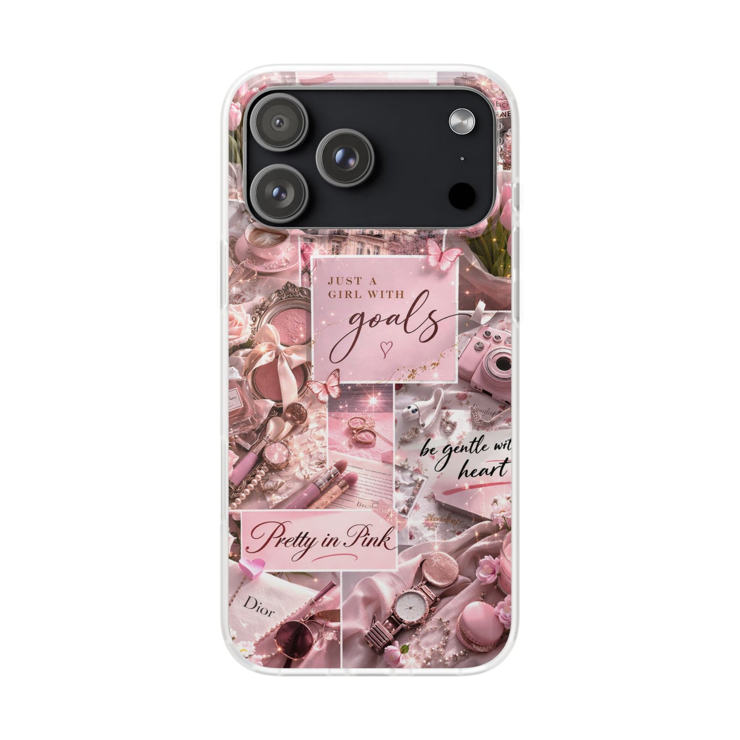 Pink Collage Inspirational Quote Printed iPhone Case – Premium Aesthetic Motivational Phone Cover for Girls | Spigen Luxury Stylish Designer Shockproof Protective Mobile Back Case for iPhone 12, 13, 14, 15, 16 & 17 Series