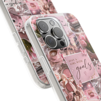 Pink Collage Inspirational Quote Printed iPhone Case – Premium Aesthetic Motivational Phone Cover for Girls | Spigen Luxury Stylish Designer Shockproof Protective Mobile Back Case for iPhone 12, 13, 14, 15, 16 & 17 Series