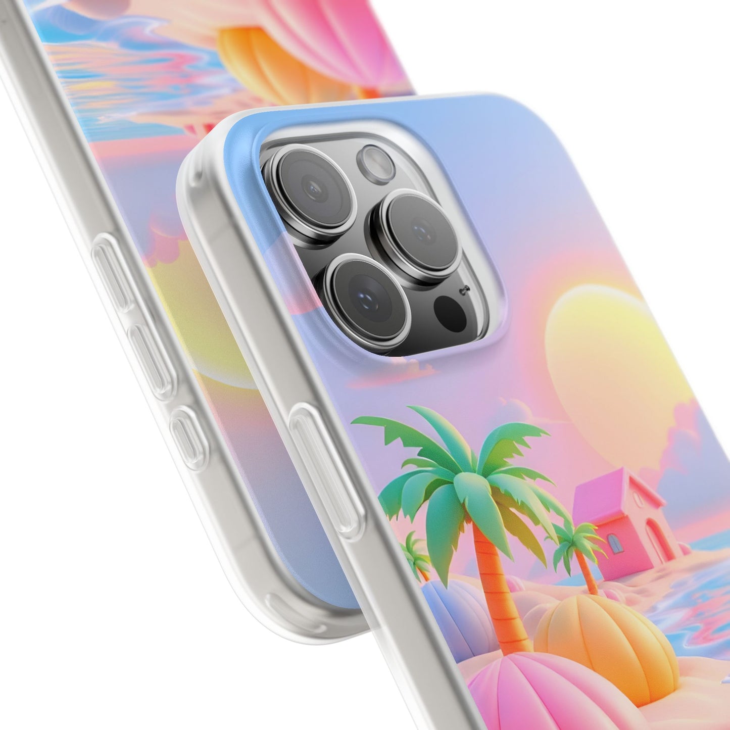 Pastel Beach Paradise iPhone Case – Premium Spigen Luxury Aesthetic Summer Designer Phone Cover for Girls & Women | Stylish Fancy HD Printed Shockproof Max Series Back Case for iPhone 12, 13, 14, 15, 16 & 17 Series