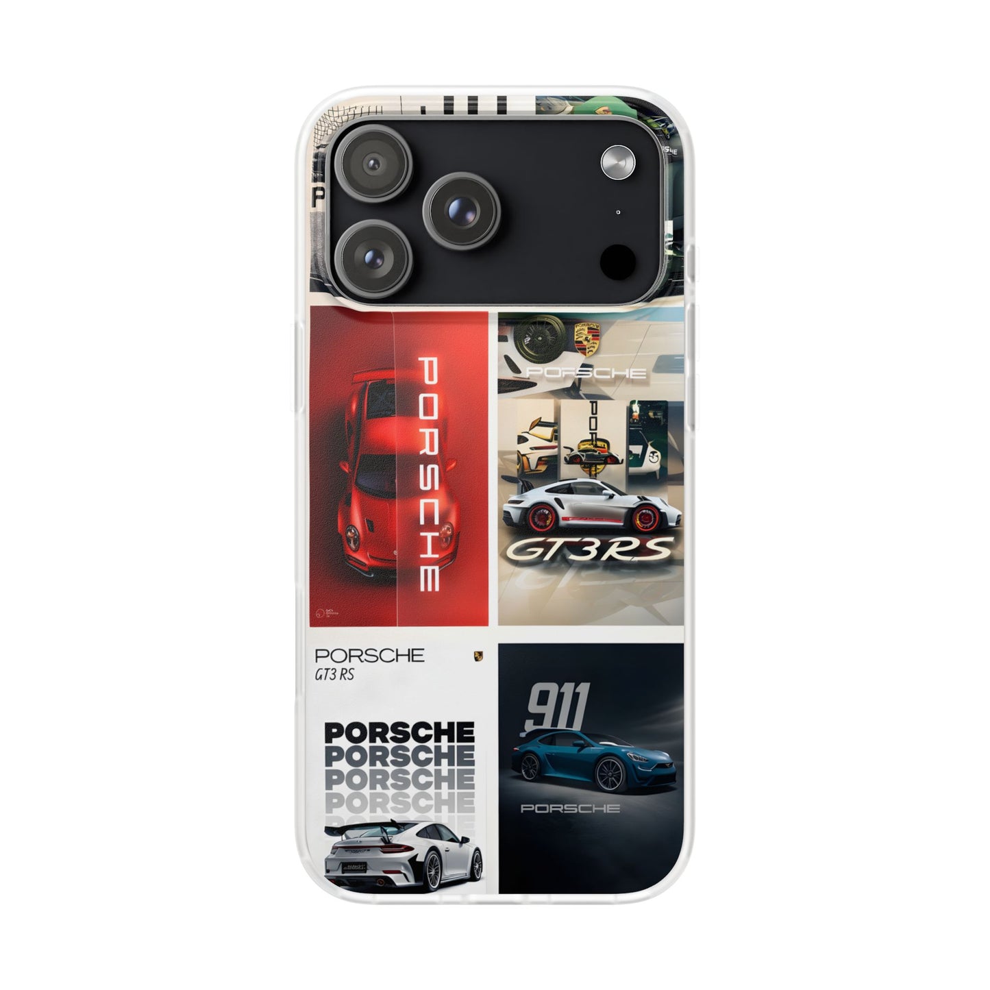 Porsche 911 GT3 RS Collage Printed iPhone Case – Premium Luxury Sports Car Phone Cover for Boys, Men & Girls | Spigen Stylish Aesthetic Designer Shockproof Protective Mobile Back Case for iPhone 12, 13, 14, 15, 16 & 17 Series