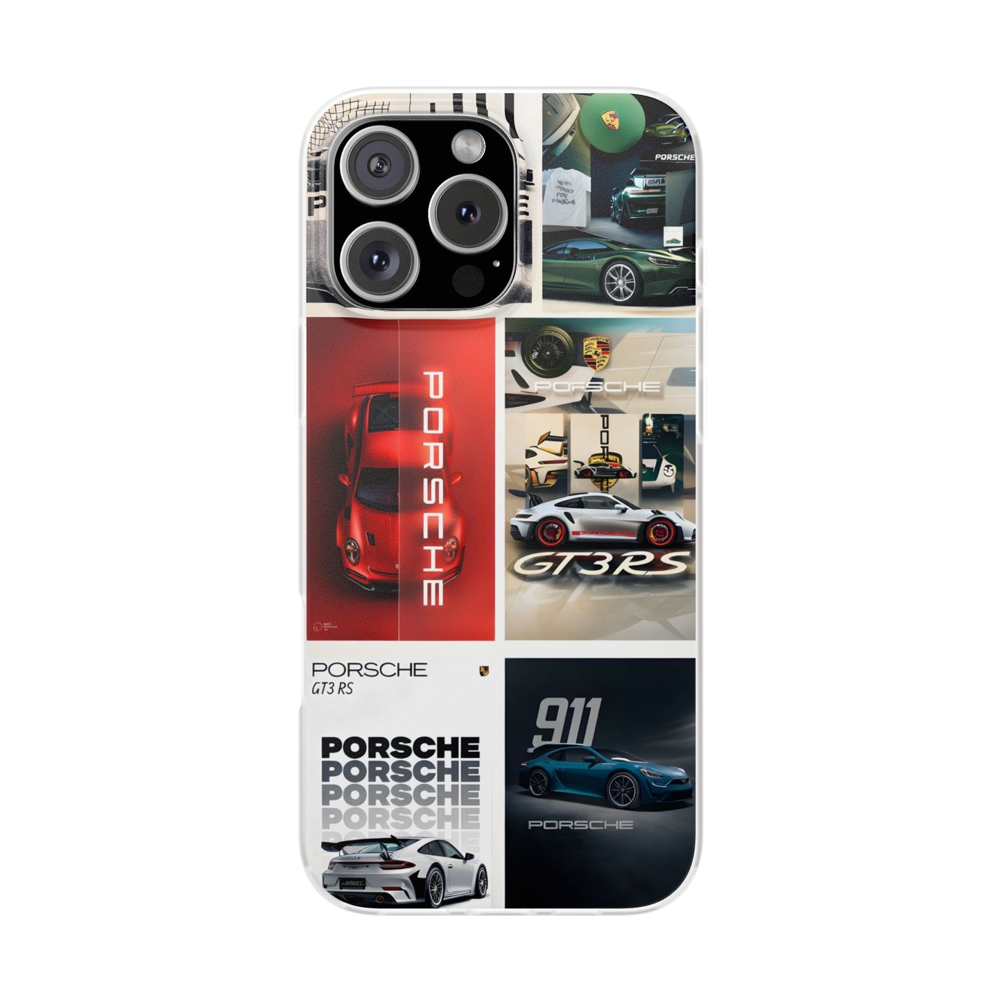 Porsche 911 GT3 RS Collage Printed iPhone Case – Premium Luxury Sports Car Phone Cover for Boys, Men & Girls | Spigen Stylish Aesthetic Designer Shockproof Protective Mobile Back Case for iPhone 12, 13, 14, 15, 16 & 17 Series