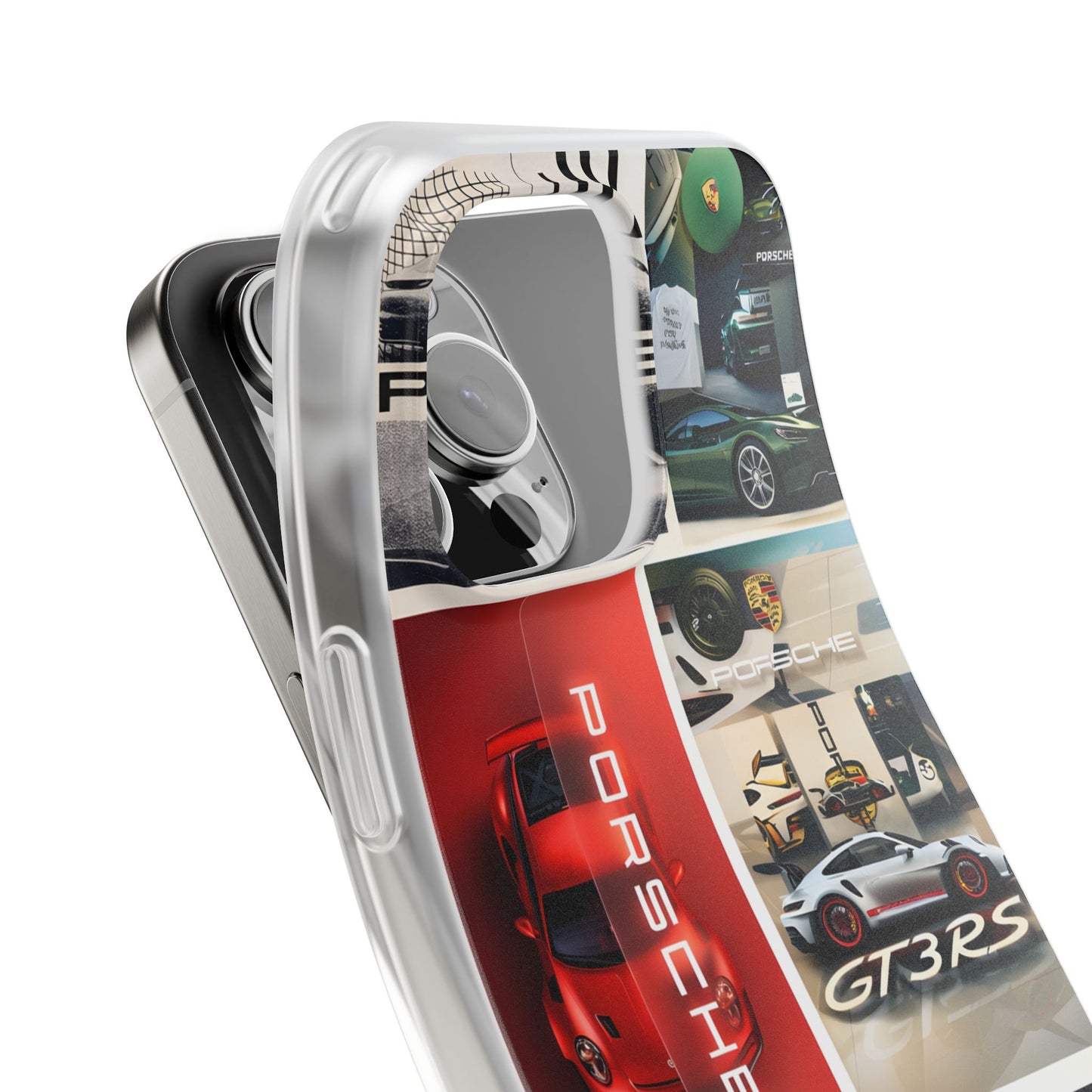Porsche 911 GT3 RS Collage Printed iPhone Case – Premium Luxury Sports Car Phone Cover for Boys, Men & Girls | Spigen Stylish Aesthetic Designer Shockproof Protective Mobile Back Case for iPhone 12, 13, 14, 15, 16 & 17 Series