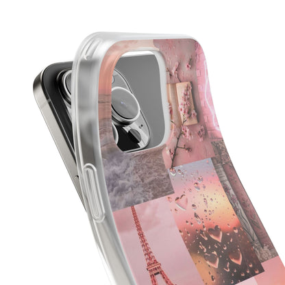 Romantic Pink Collage iPhone Case – Premium Artistic Transparent Phone Cover for Girls | Spigen Luxury Stylish Aesthetic Fancy Designer Shockproof Protective Mobile Back Case for iPhone 12, 13, 14, 15, 16 & 17 Series