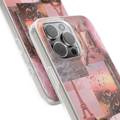 Romantic Pink Collage iPhone Case – Premium Artistic Transparent Phone Cover for Girls | Spigen Luxury Stylish Aesthetic Fancy Designer Shockproof Protective Mobile Back Case for iPhone 12, 13, 14, 15, 16 & 17 Series