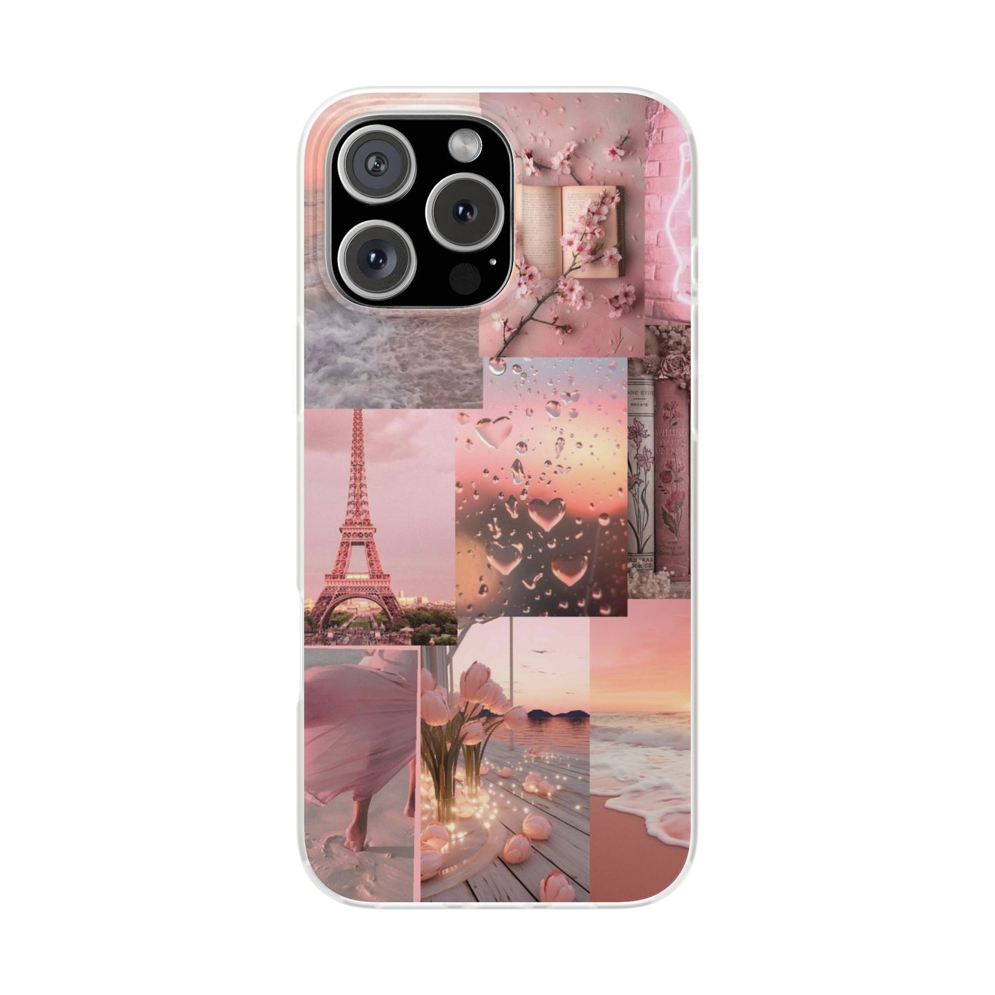 Romantic Pink Collage iPhone Case – Premium Artistic Transparent Phone Cover for Girls | Spigen Luxury Stylish Aesthetic Fancy Designer Shockproof Protective Mobile Back Case for iPhone 12, 13, 14, 15, 16 & 17 Series