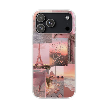 Romantic Pink Collage iPhone Case – Premium Artistic Transparent Phone Cover for Girls | Spigen Luxury Stylish Aesthetic Fancy Designer Shockproof Protective Mobile Back Case for iPhone 12, 13, 14, 15, 16 & 17 Series